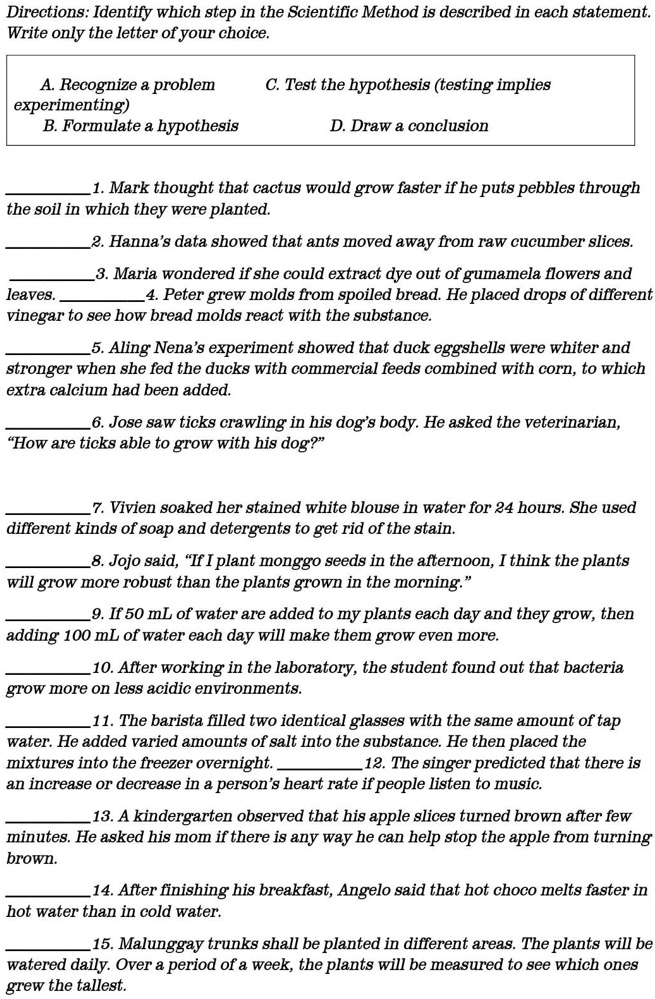 SOLVED Direction Identify Which Step In The Scientific Method Is solved-direction-identify-which-step-in-the-scientific-method-is