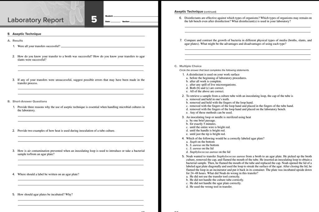 SOLVED Texts Aseptic Technique (continued) Laboratory Report 5