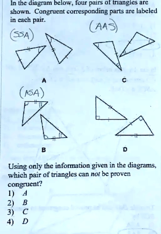 SOLVED In the diagram below; tour pairs of triangles are shown