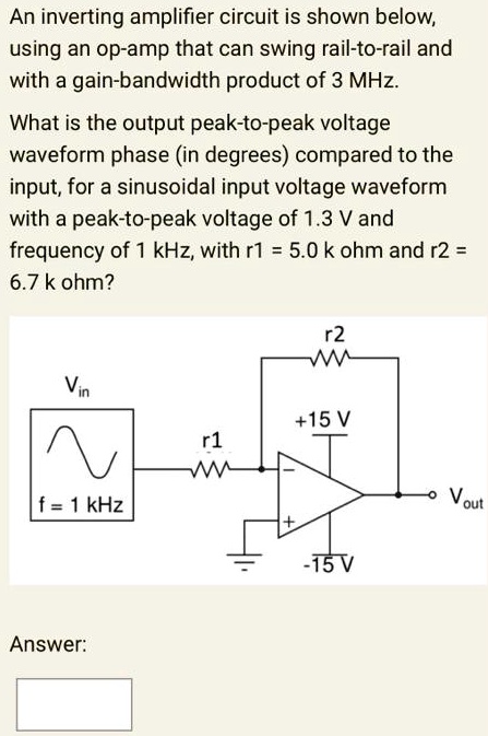 Solved An Inverting Amplifier Circuit Is Shown Below Using An Op Amp That Can Swing Rail To