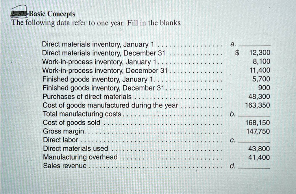 2-37. Basic Concepts The following data refer to one year. Fill in the ...