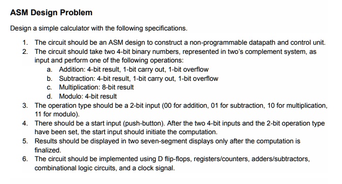 SOLVED: Texts: ASM Design Problem Design a simple calculator with the ...