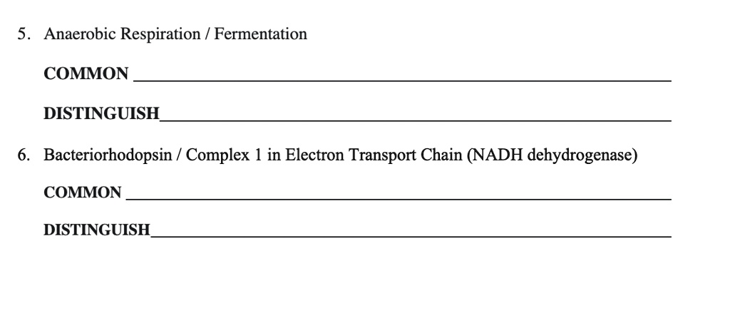 SOLVED: 5 Anaerobic Respiration Fermentation COMMON DISTINGUISH ...