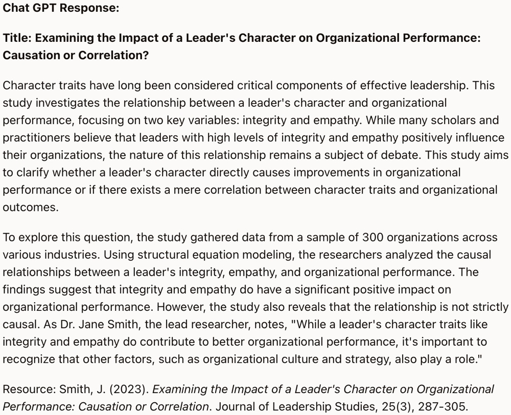 Chat GPT Response: Title: Examining the Impact of a Leader's...