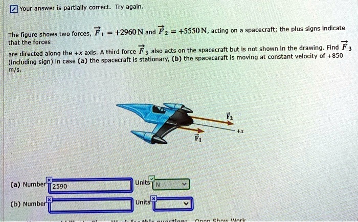 Your answer is partially correct: Try again. F = +2960 N and Fz ...