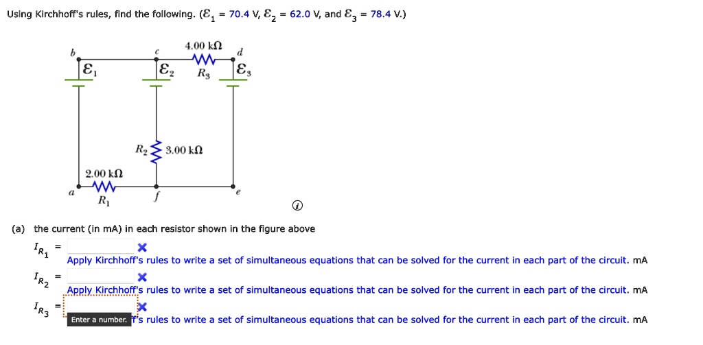 using kirchhoffs rules find the following mathcale1 704 v mathcale2 620 v and mathcale3 784 v b c 400 komega d mathcale1 mathcale2 r3 mathcale3 r2 300 komega 200 komega a r1 f e a t 58922