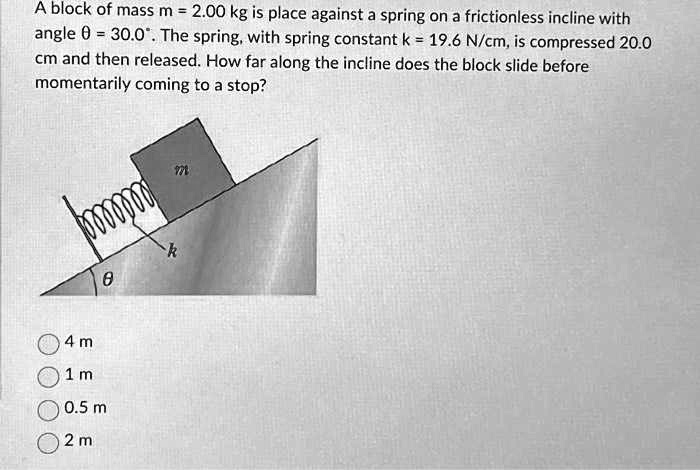 [GET ANSWER] A block of mass m = 2.00 kg is place against a spring on a ...