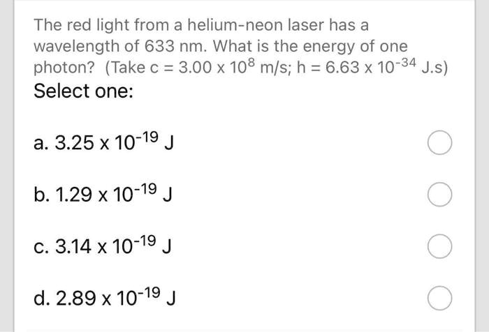 He ne laser light wavelength