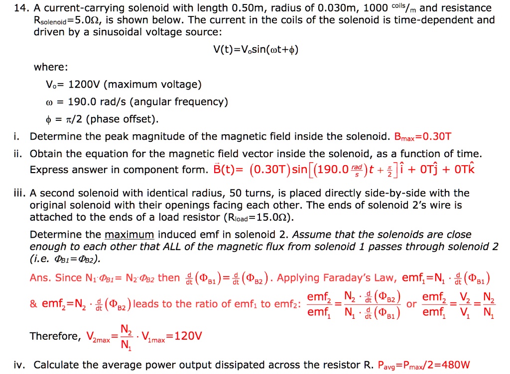 SOLVED 14. A currentcarrying solenoid with length 0.050m, radius of 0