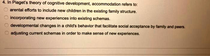 SOLVED In Piaget s theory of cognitive development accommodation