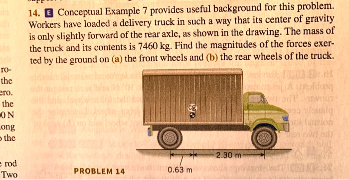 SOLVED: 14. 0 Conceptual Example provides useful background for this problem:  Workers have loaded a delivery truck in such a way that its center of  gravity is only slightly forward of the