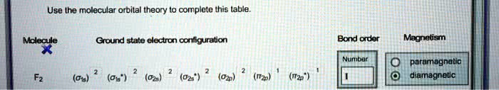 SOLVED: 'Use the molecular orbital theory to complete this table. Use ...