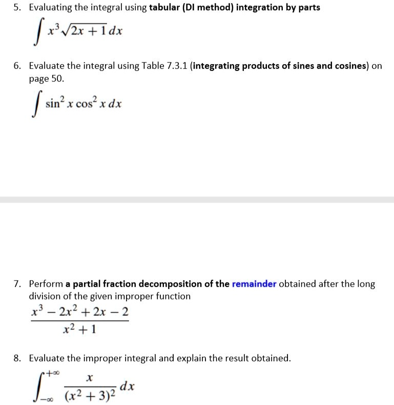 Integral Table Method