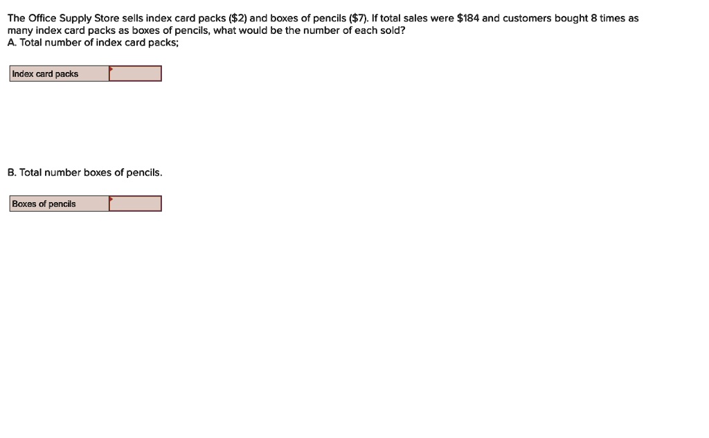 The Office Supply Store sells index card packs (2) and boxes of pencils