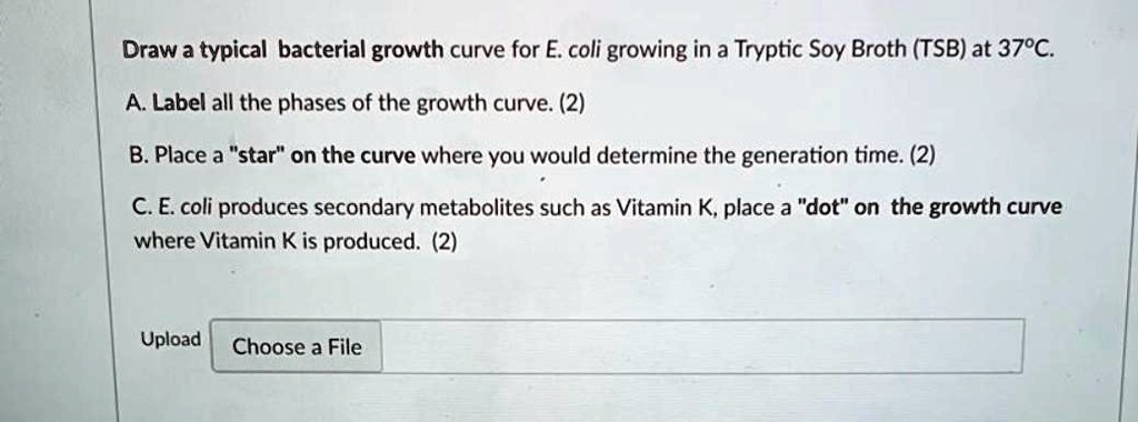 Draw a typical bacterial growth curve for E. coli growing in a Tryptic ...