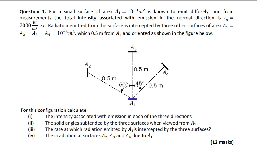 SOLVED Question 1 For A Small Surface Of Area A1 10 3m2 Is Known To 