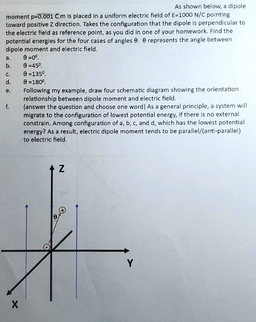 SOLVED: As shown below, a dipole moment p = 0.001 C.m is placed in a ...