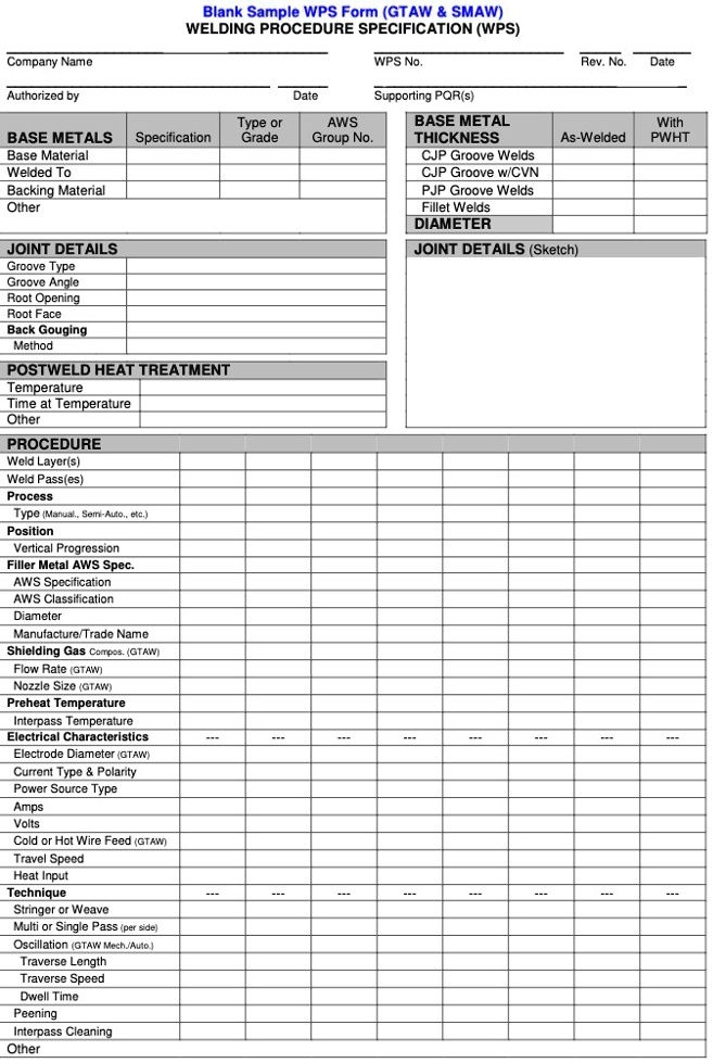 blank sample wps form gtaw smaw welding procedure specification wps ...