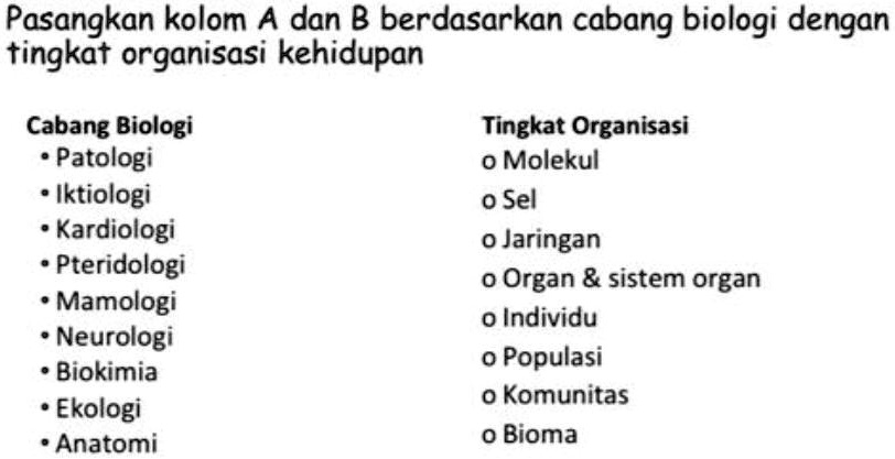 SOLVED: Pasangkan Kolom A Dan B Berdasarkan Cabang Biologi Dengan ...