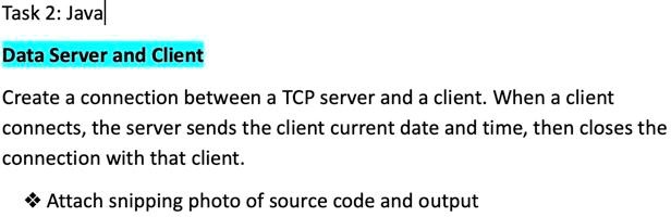 SOLVED: Task 2: Java Data Server and Client Create a connection between ...