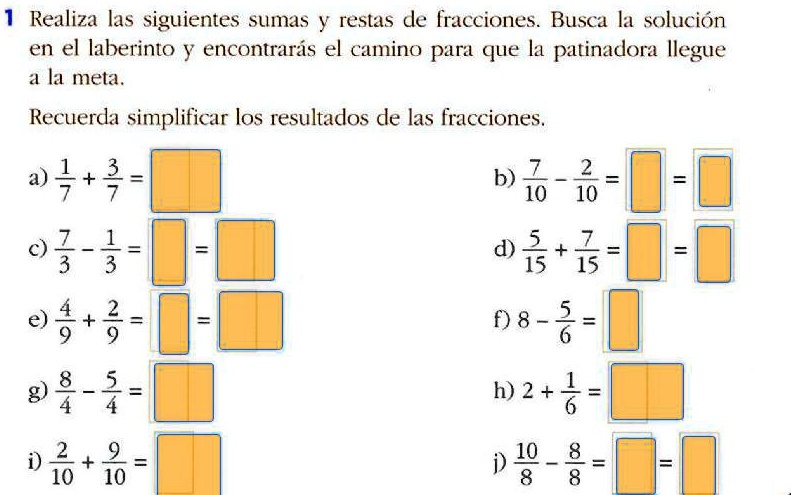 Sumas y restas de fracciones. Simplificar. worksheet