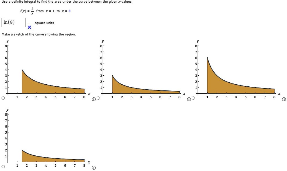 SOLVED: Use definite integrals to find the area under the curve between ...