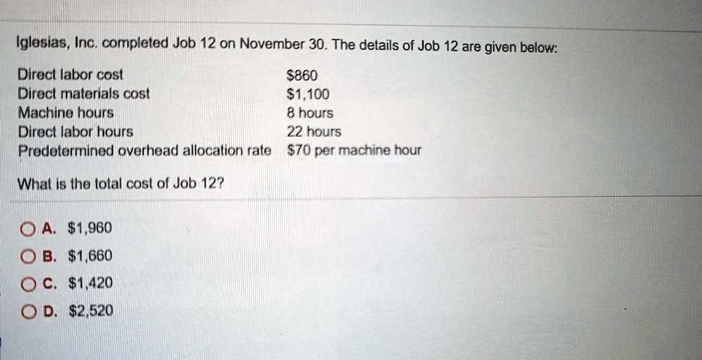 SOLVED Iglesias Inc. completed Job 12 on November 30. The details of