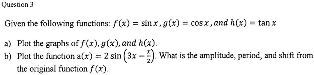 SOLVED: Question 3 Given the following functions: f (x) = sin x , g(x ...