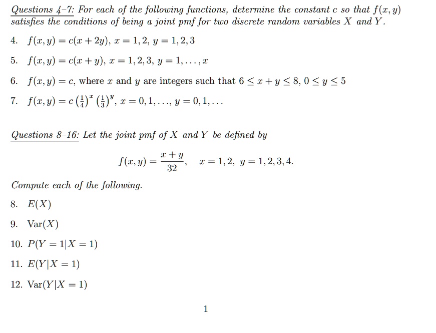 Solved Texts Questions 4 7 For Each Of The Following Functions Determine The Constant C So