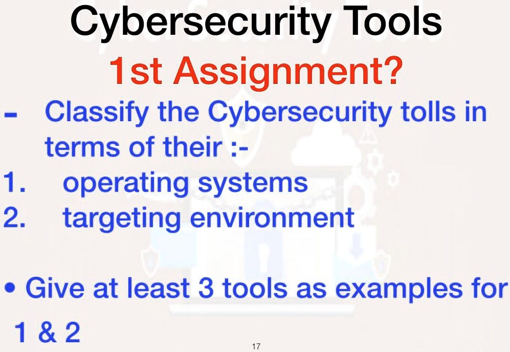 SOLVED: Cybersecurity Tools 1st Assignment: Classify The Cybersecurity ...