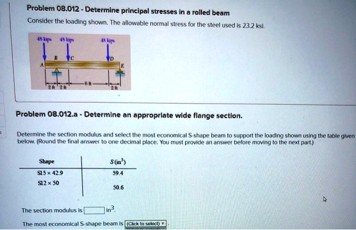 Solved Problem 08012 Determine Principal Stresses In A Rolled Beam