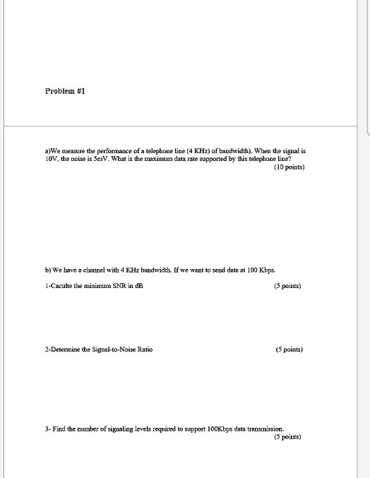 SOLVED aWe measure the performance of a telephone line (4 KHz) of bandwidth. When the signal is
