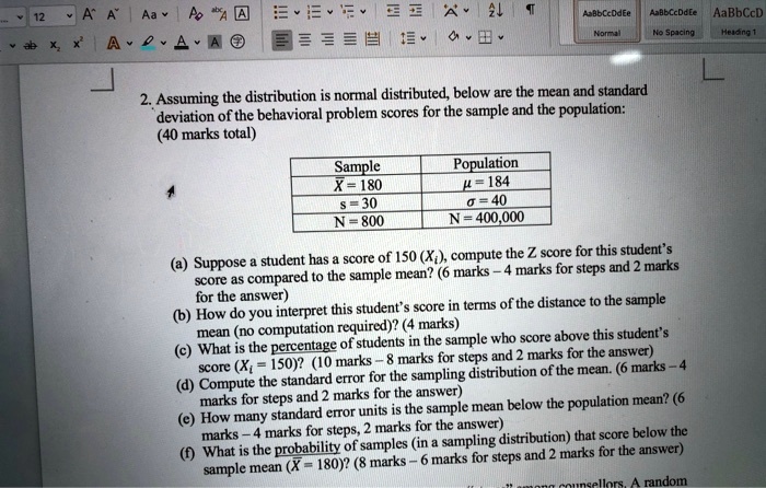 a aabbccd aeabechcn hbbccodee roln sracing m 7 2 assuming the distribution is normal distributed below are the mean and standard deviation of the behavioral problem scores for the sample and 47283