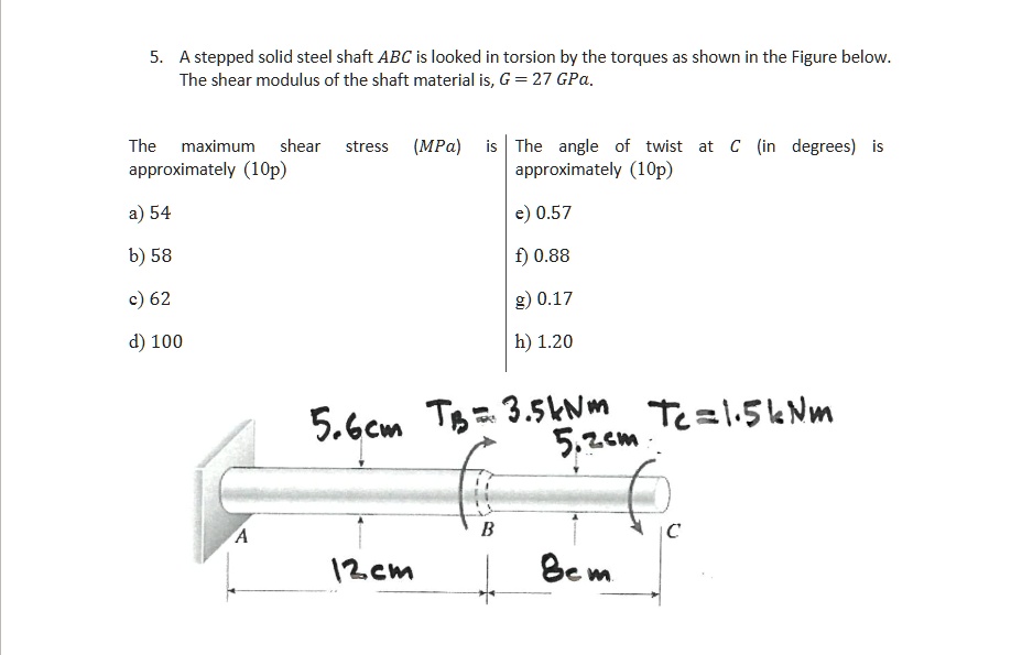 SOLVED: A stepped solid steel shaft ABC is locked in torsion by the ...