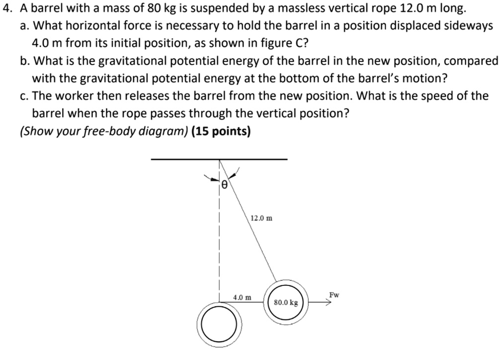 SOLVED 4 A Barrel With A Mass Of 80 Kg Is Suspended By A Massless solved-4-a-barrel-with-a-mass-of-80-kg-is-suspended-by-a-massless