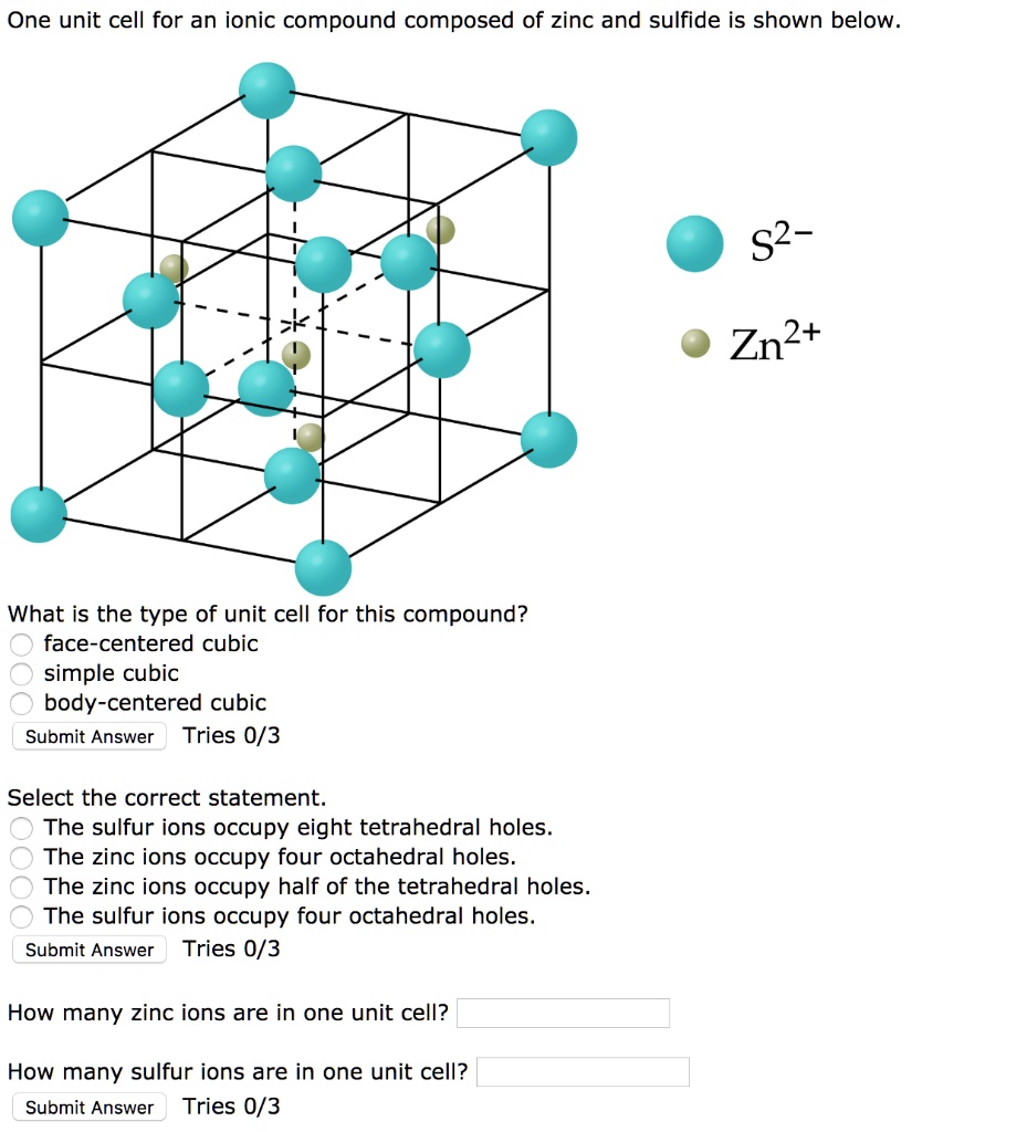 SOLVED One unit cell for an ionic compound composed of zinc and