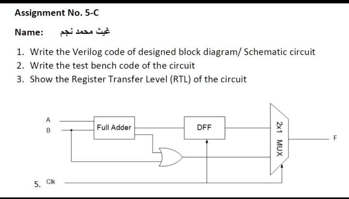 Module Block Verilog Drawing Example Assignment No. 5-C Name: ??? ???? ??? 1. Write the Verilog code of ...