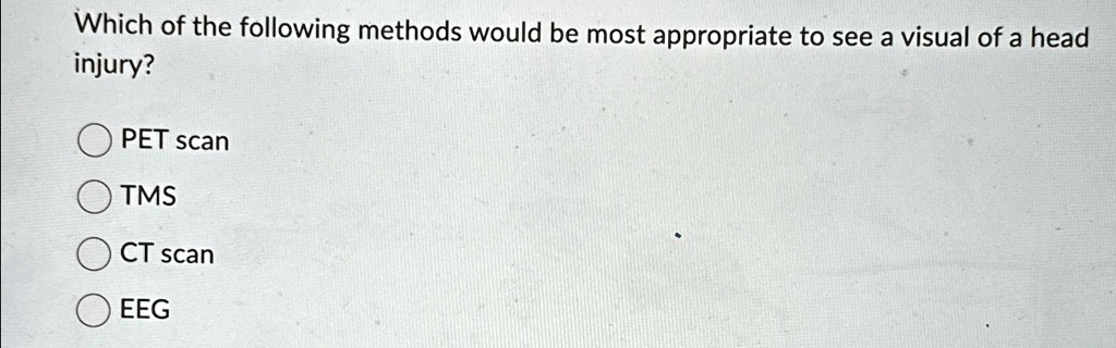 SOLVED: Which of the following methods would be most appropriate to see ...