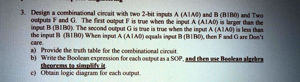 SOLVED: 3. Design A Combinational Circuit With Two 2-bit Inputs A (A1A0 ...