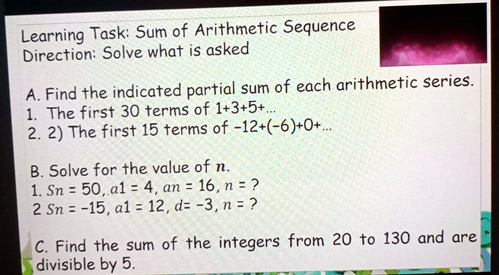 how to find the indicated partial sum of each arithmetic series