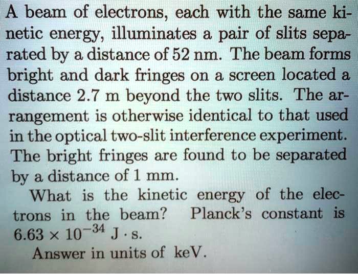 SOLVED:A beam of electrons; each with the same ki- netic energy ...