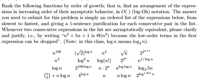 rank the following functions by order of growth that is find an ...