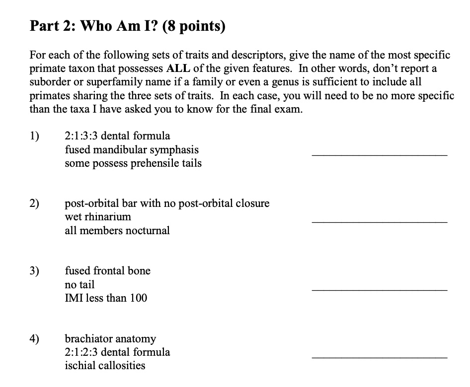 SOLVED: Part 2: Who Am I? (8 points) For each of the following sets of