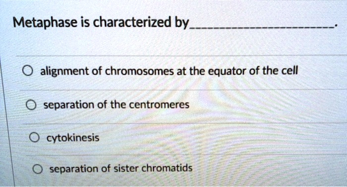 SOLVED Metaphase is characterized by alignment of chromosomes at the Biology Diagrams