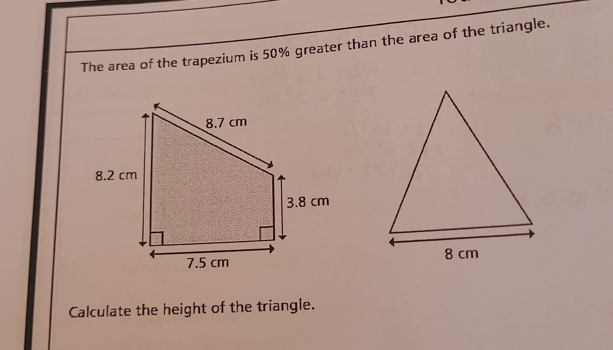 [GET ANSWER] The area of the trapezium is 50 % greater than the area of ...