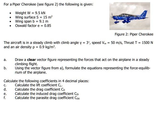SOLVED: For Piper Cherokee (see figure 2), the following is given ...