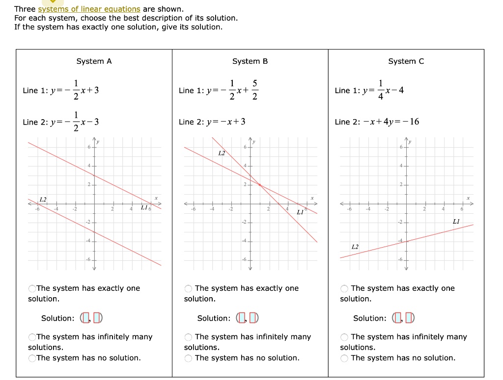Solved Three Systems Of Linear Equations Are Shown For Each System Solved Three Systems Of Linear Equations Are Shown For Each System