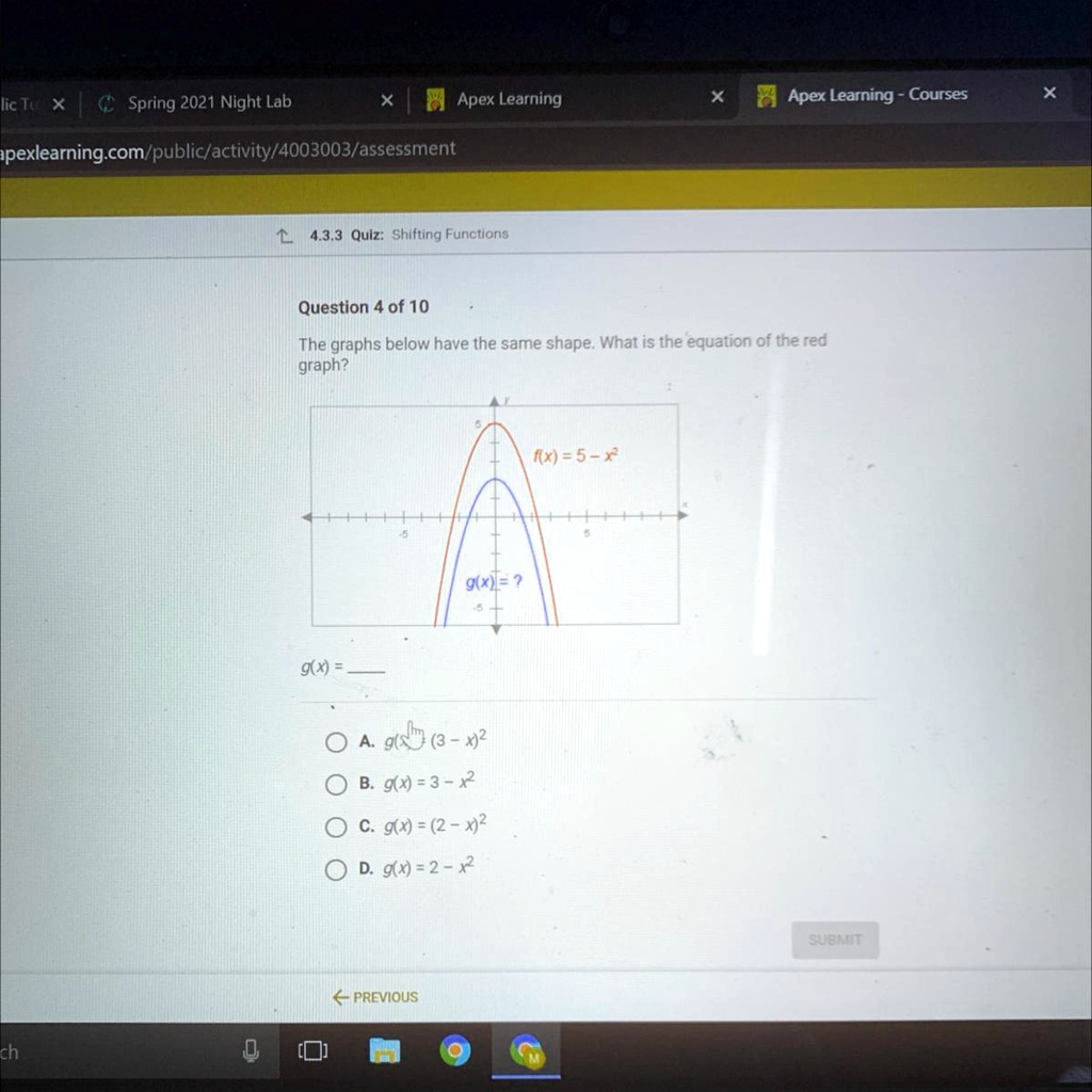 Solved The Graphs Below Have The Same Shape What Is The Equation Of The Red Graph Lic Tu X Spring 21 Night Lab X E Apex Learning Apex Learning Courses