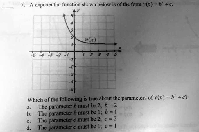 Exponential Function Parameters a exponential function shown below is of the for vx 6 c which of the ...