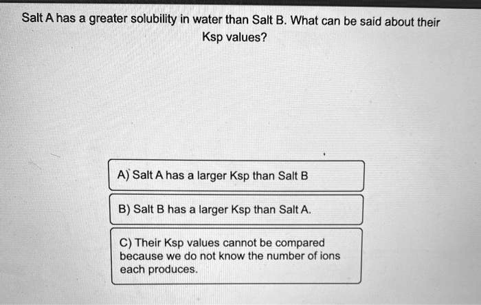 Salt A Has A Greater Solubility In Water Than Salt B.… - SolvedLib